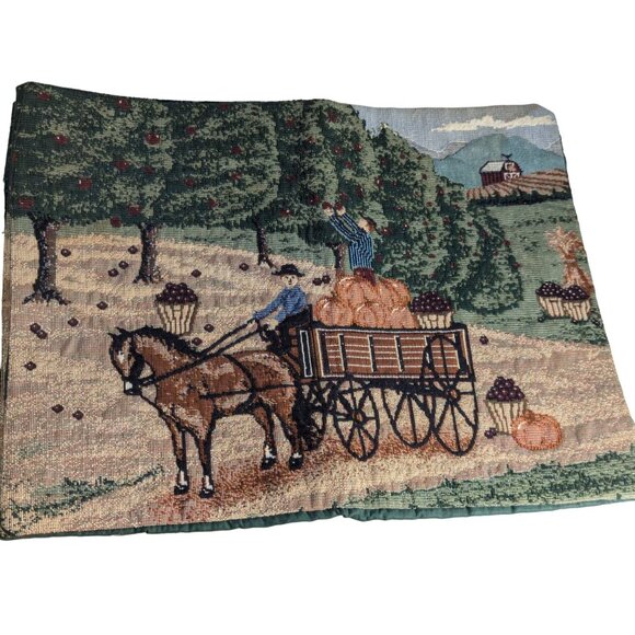 Vintage Harvest Placemats Set of 4 Pumpkin Patch Scene 16" x 12" Horse and Buggy - Picture 6 of 8